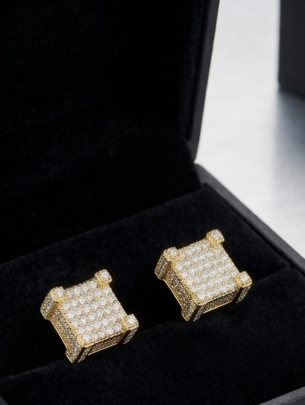 Mens Micropave Square Earrings